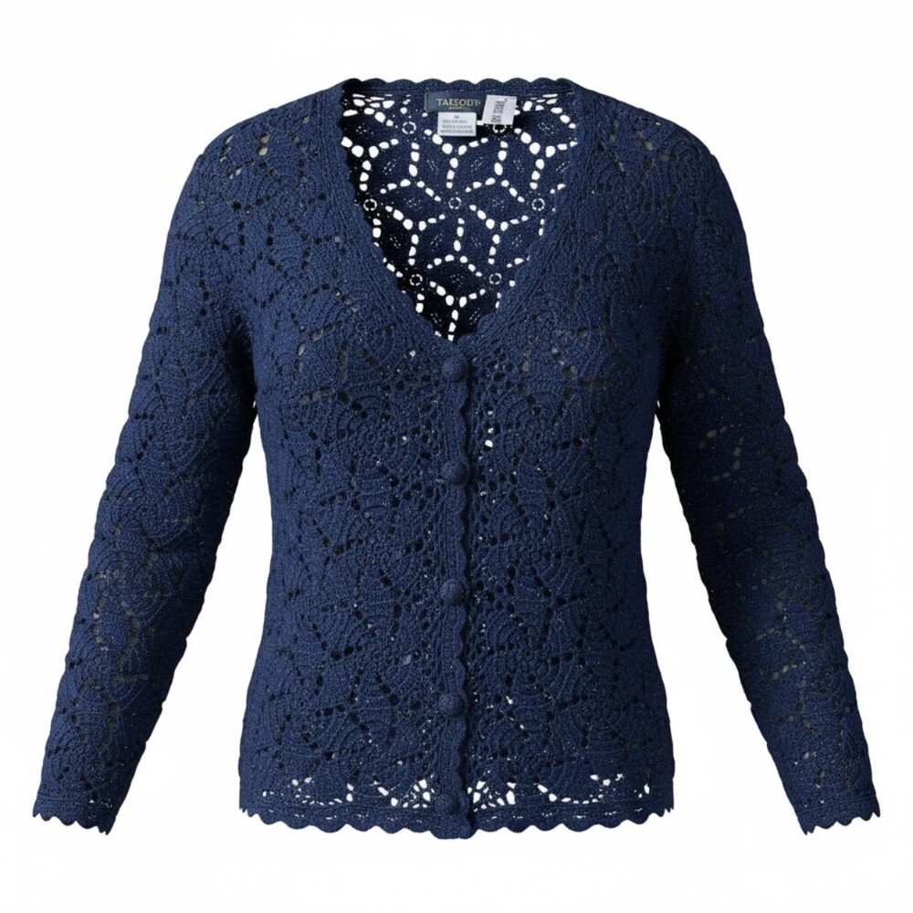 TAKEOUT NYC SAMPLE KNIT EYELET CARDIGAN, RAMIE NATURAL FIBRE, MEDIUM